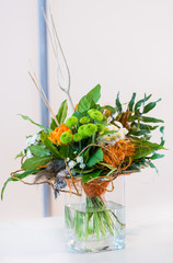 creative floristry, new trend, modern bouquet of flower, soft fo