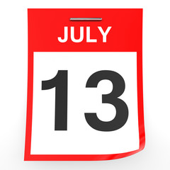 July 13. Calendar on white background.