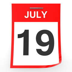 July 19. Calendar on white background.