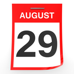 August 29. Calendar on white background.