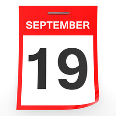 September 19. Calendar on white background.