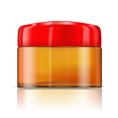 Cream brown glass bottle with red lid