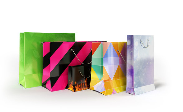 coloder paper bags 3d illustration on white
