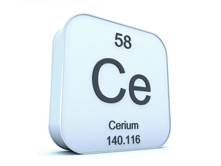 Cerium element on white square icon