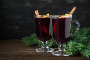 Christmas Mulled wine. Winter hot drink.
