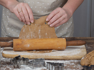 Woman's hands preparing dough for gingerbread cookie