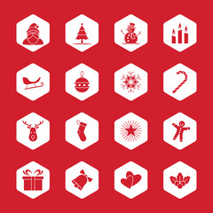 Christmas and new year icon set vector illustration - white hexagon