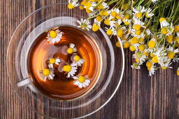 Obraz na płótnie Canvas Cup of medicinal chamomile tea