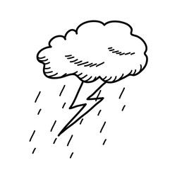 Thunderstorm Cloud Doodle Drawing. A hand drawn vector cartoon illustration of a cloud thunder with rain.