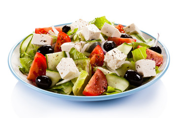 Greek salad on white background 