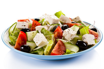 Greek salad on white background 