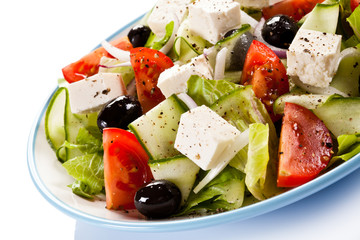 Greek salad on white background 