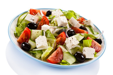 Greek salad on white background 