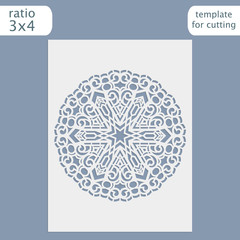 Laser cut wedding invitation card template.  Cut out the paper card with lace pattern.  Greeting card template for cutting plotter. Congratulation to Christmas or New Year. Vector.