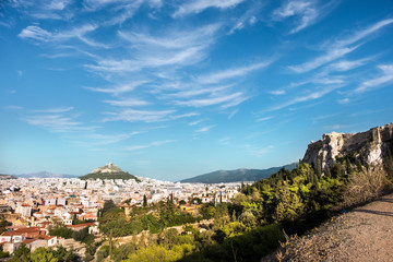 Fototapeta na wymiar View towards the Mount Lycabettus from the Areopagus in Athens