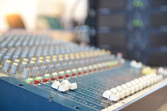 Professional studio audio mixer, close-up