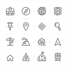Map and location icons with White Background