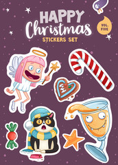 Obraz na płótnie Canvas Set of Merry Christmas and Happy New Year stickers or magnets. Festive souvenirs