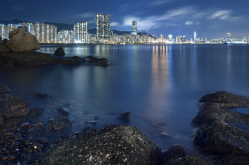 Victoria Harbor in Hong Kong at night