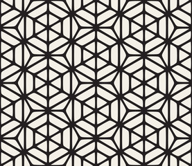 Vector Seamless Black And White Geometric Hexagon Rounded Grid Pattern