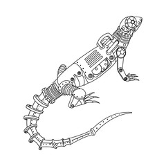 Steampunk style lizard coloring book vector