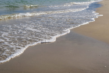 The waves of the sea blow up the beach