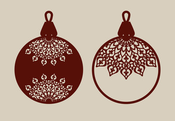 Christmas balls with lace pattern. Template for greeting card, banner, invitation, for New Years design party or interiors. Picture perfect for laser cutting, plotter cutting or printing