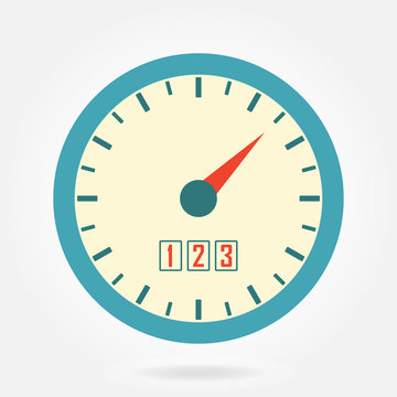 Speedometer icon or sign with arrow. Infographic gauge element. Colorful vector illustration in flat style.