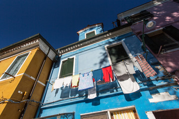 Brightly painted houses of Burano Island. Venice. Italy.