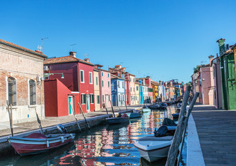 Fototapeta na wymiar Brightly painted houses of Burano Island. Venice. Italy.