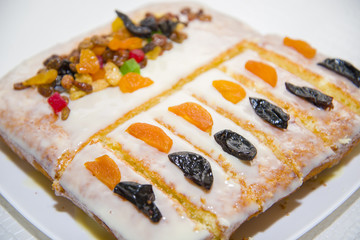Manne delicious cake with dried fruit homemade.