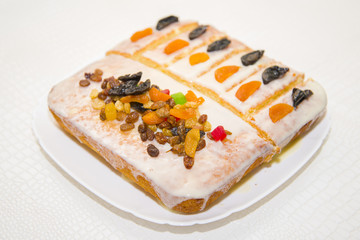 Manne delicious cake with dried fruit homemade.