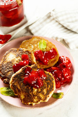 Buckwheat pancakes with strawberry sauce