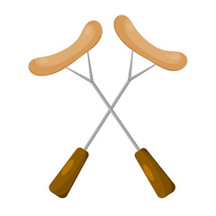 Vector illustration of two forks with grilled sausages. Plugs an