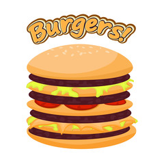 Vector illustration of a burger on a white background. Cartoon s