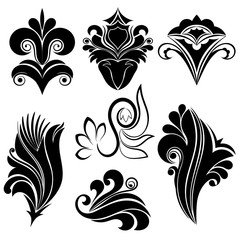 Vector illustration set of abstract black swirl floral design on