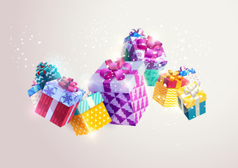 Christmas colorful gifts. Realistic vector design