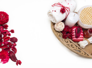 Spa composition with spa accessories and towels.