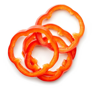 Bell pepper slices on white, from above