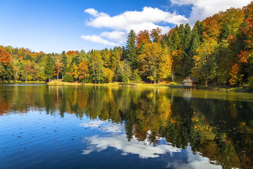     House on a Trakoscan lake in autumn  
