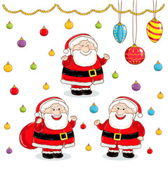 Christmas Santa Claus characters collection vector illustration. Santa carrying sack full of gifts. Merry Christmas and Happy New Year concept in flat design. Xmas icon set.