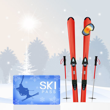 illustration of skipass in winter