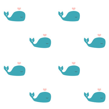 cute cartoon whale seamless vector pattern background illustration
