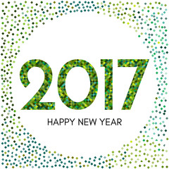 Happy New Year 2017 label with green confetti. New Year and Xmas Design Element Template. Vector Illustration.

