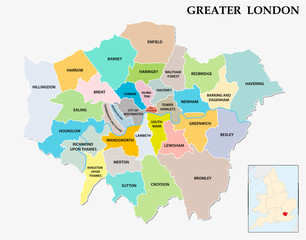 Naklejka premium większa mapa administracyjna i polityczna Londynu