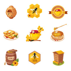 Honey And Related Food  Label Set Of Illustrations
