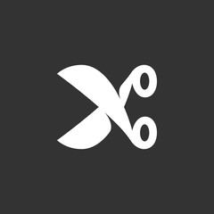 Scissors logo. Vector icon on black background