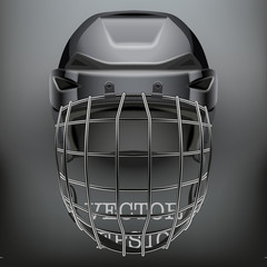 Classic Goalkeeper Ice and Field Hockey Helmet on dark Background. Copy space for text. Sport Equipment. Editable Vector illustration isolated on background.