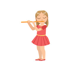 Girl In Red Dress Playing Flute