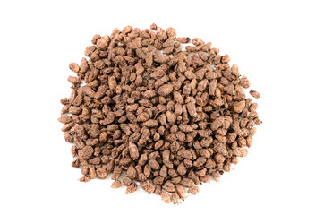 many tasty nuts Cyperus esculentus on a white background